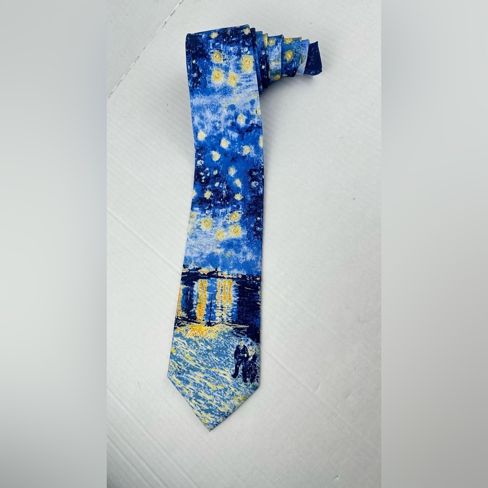 Reflets D’Art 100% Silk Men’s Neck Tie -Van Gogh's Starry Night Handmade